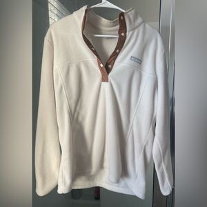 Columbia Cream Fleece Pullover with Brown Trim